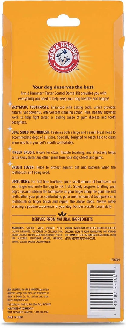 Arm & Hammer for Pets Tartar Control Dog Dental Kit, Enzymatic Toothpaste with Toothbrush and Fingerbrush, Baking Soda Formula Reduces Plaque and Tartar, Safe for Puppies, Beef Flavor, 3-Piece
