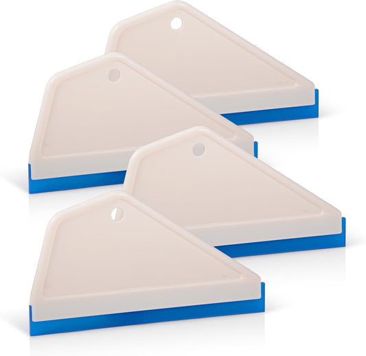 FOSHIO 4Pack White Auto Home Kitchen Bathroom Shower Squeegee Hand Squeegee Window Wiper Mirror Wiper with Blue Silicone Water Blades