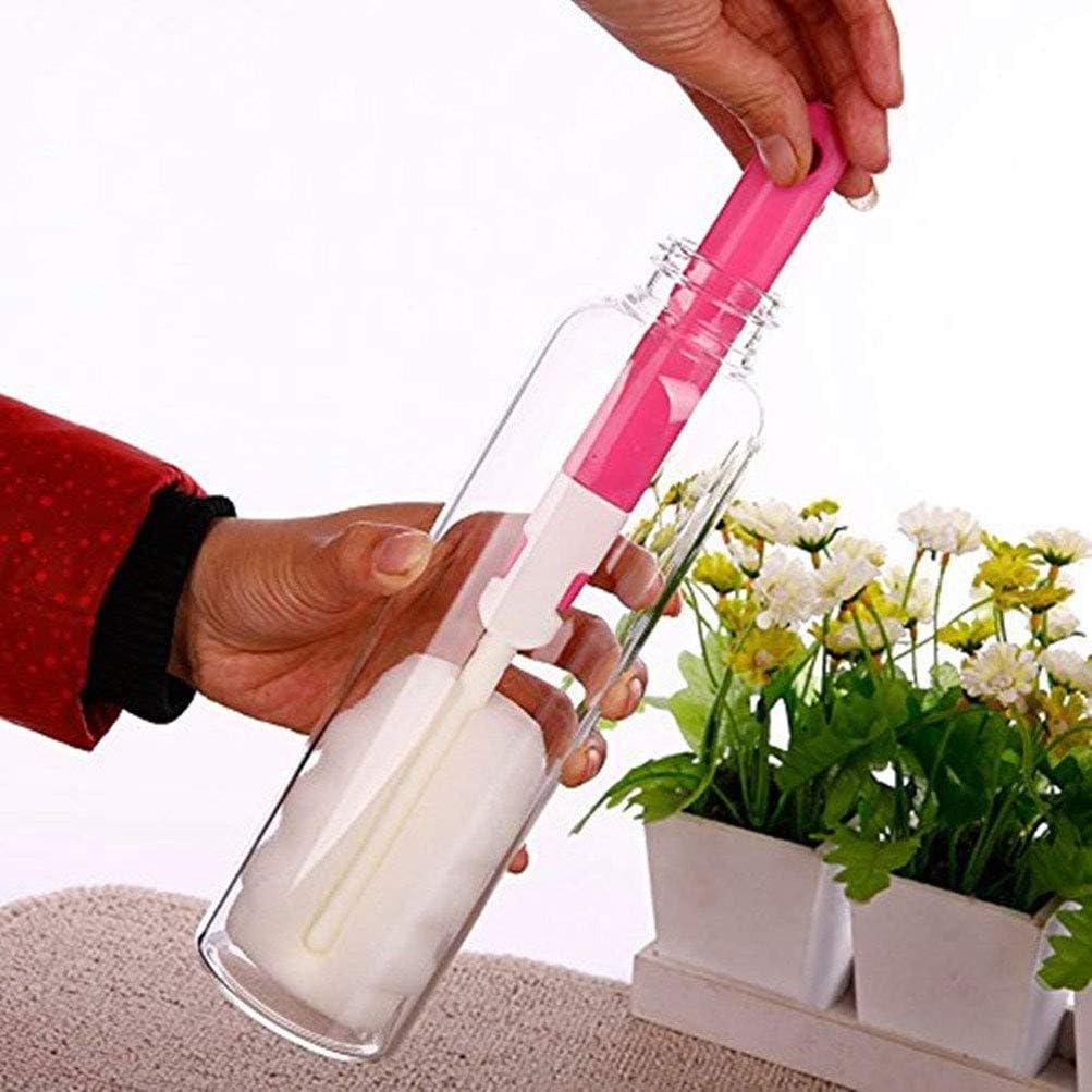 Bottle Brush Sponge Cup Brush Set with 4 Replacement Brush Head Portable Long Handle Water Bottle Cleaner Brush, for Baby Bottles Vacuum Flasks (4 Brushes + 4 Heads)