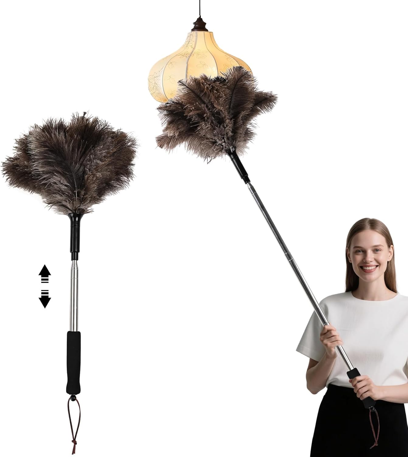 Natural Ostrich Feather Duster 14.9 inch Fluffy Mini Dusters with Plastic Handheld for Cleaning Car Keyboard Office 1 Pcs