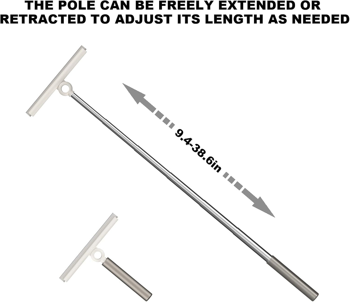 Extendable Shower Squeegee for Glass Doors, Shower Squeegee with 10-Inch Silicone Blade, Telescoping Handle for Windows and Shower Glass, Silver