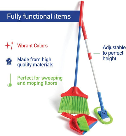 Play22 Kids Cleaning Set 4 Piece - Toy Cleaning Set Includes Broom, Mop, Brush, Dust Pan - Toy Kitchen Toddler Set is A Great Toy Gift for Boys & Girls