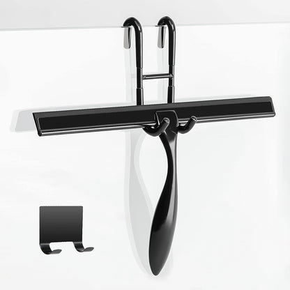 Simtive 12-Inch Shower Squeegee Set, Includes Shower Door Hook and Adhesive Hook, Squeegee for Shower Doors, Mirror and Window, Silver