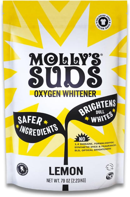 Molly's Suds Oxygen Whitener | Powerful Bleach Alternative, Chlorine Free & Color Safe | Brightens Whites and Removes Stains (Lemon Essential Oil - 41.09 oz)