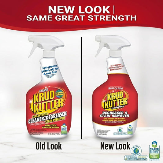 Krud Kutter Original Cleaner Degreaser Spray, 32 oz, Heavy Duty Multi Surface Cleaner for Grease, Oil and Tough Stains, Ready to Use for Kitchen, Garage, Floors and Outdoor Surfaces