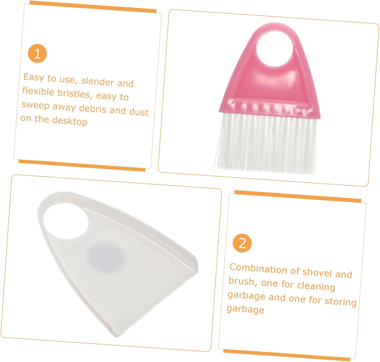 Mini Broom and Dustpan Set 2 Pieces Compact Desktop Cleaning Tools with Flexible Bristles for Pet Hair Household Debris and Car Interior Cleaning