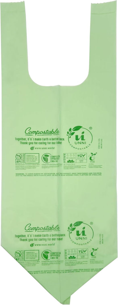 UNNI 13 Gallon Compostable Trash Bags with Tie Handles, 30 Count Small Food Scrap Kitchen Compost Bags for Countertop Bin, Certified by BPI, CMA & OK compost HOME, Meets ASTM D6400