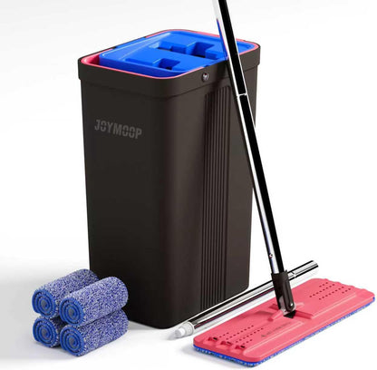 JOYMOOP Microfiber Flat Mop and Bucket System, Mops for Floor Cleaning and Wall Cleaner, Hardwood, Tile, Laminate, Vinyl Floors, Smooth Walls, and Glass Windows - 50" Flat Mop+1 Microfiber Pad[White]