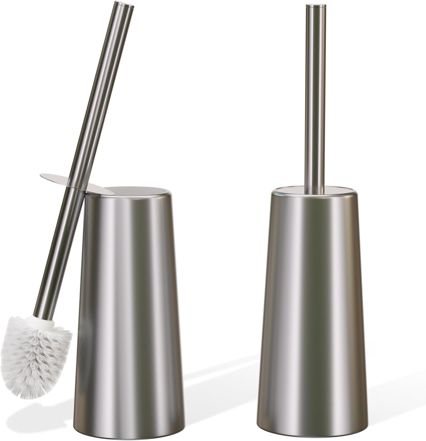 2 Pack Toilet Brush and Holder-with 304 Stainless Steel Long Handle-Toilet Bowl Brush for Bathroom (Champagne Gold)