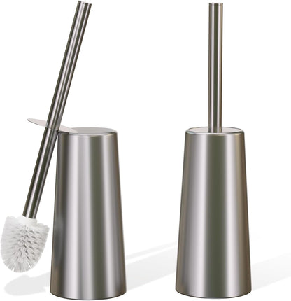 2 Pack Toilet Brush and Holder-with 304 Stainless Steel Long Handle-Toilet Bowl Brush for Bathroom (Champagne Gold)