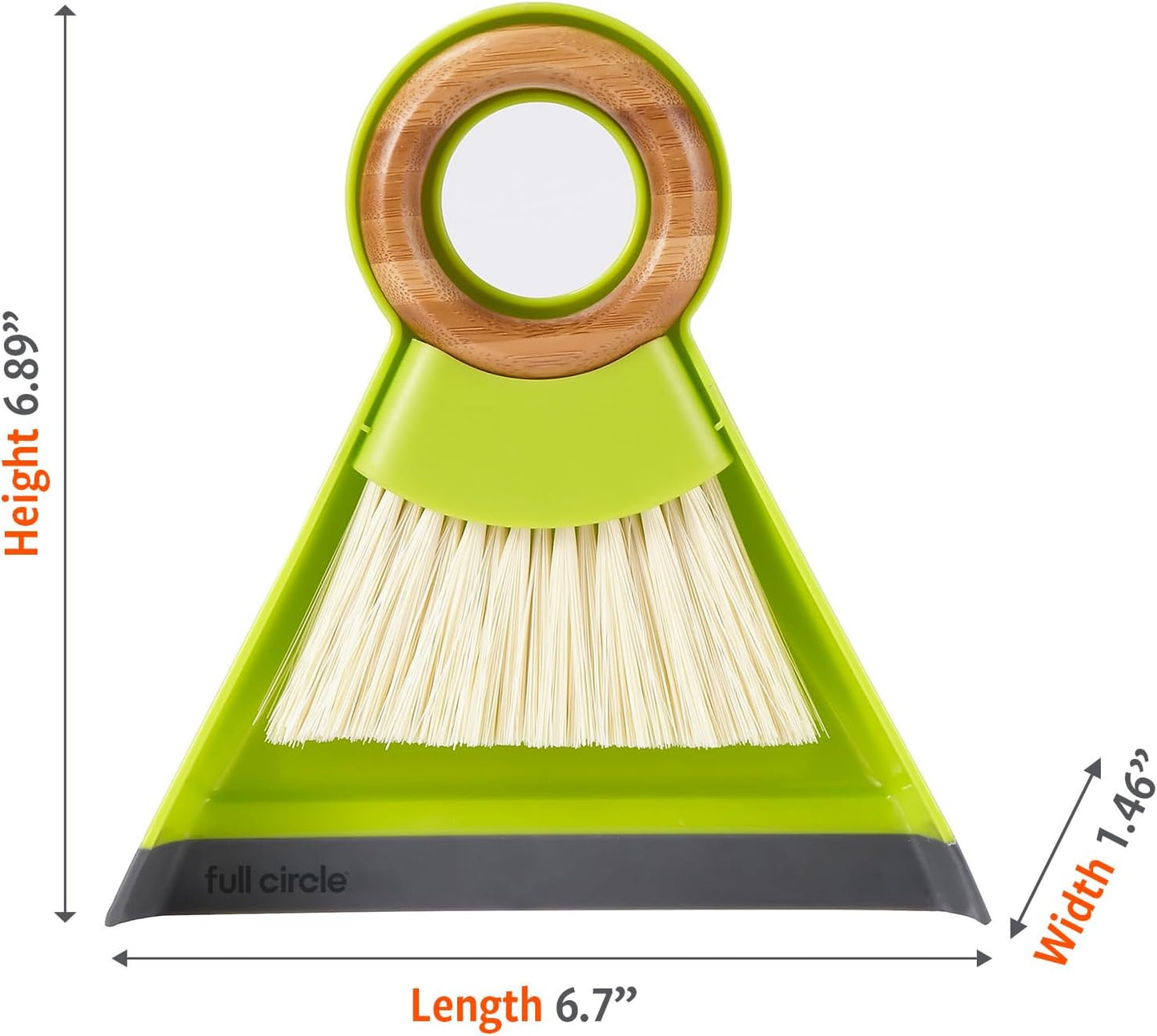 Full Circle Tiny Team Mini Compact Brush & Dustpan Set, Portable Handheld Broom for Quick Cleanups, Ideal for Home, Bathroom, Kitchen Countertops. Bamboo Hand Broom & Small Crumb Sweeper, White