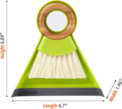 Full Circle Tiny Team Mini Compact Brush & Dustpan Set, Portable Handheld Broom for Quick Cleanups, Ideal for Home, Bathroom, Kitchen Countertops. Bamboo Hand Broom & Small Crumb Sweeper, White