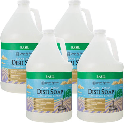 Ginger Lily Farms Botanicals Plant-Based Liquid Dish Soap, Concentrated Formula with Max Grease Cleaning Power, Cruelty-Free, Fragrance-Free, 1 Gallon Refill (128 Fl. Oz.), Clear