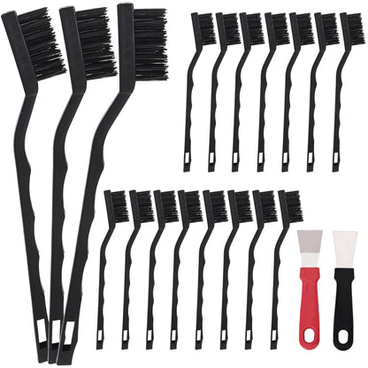 15PCS Mini Wire Brush Stainless Steel Brush Set，Masonry Brush Wire Bristle for Cleaning Welding Slag and Rust，Curved Handle Brush (Stainless Steel, 15)