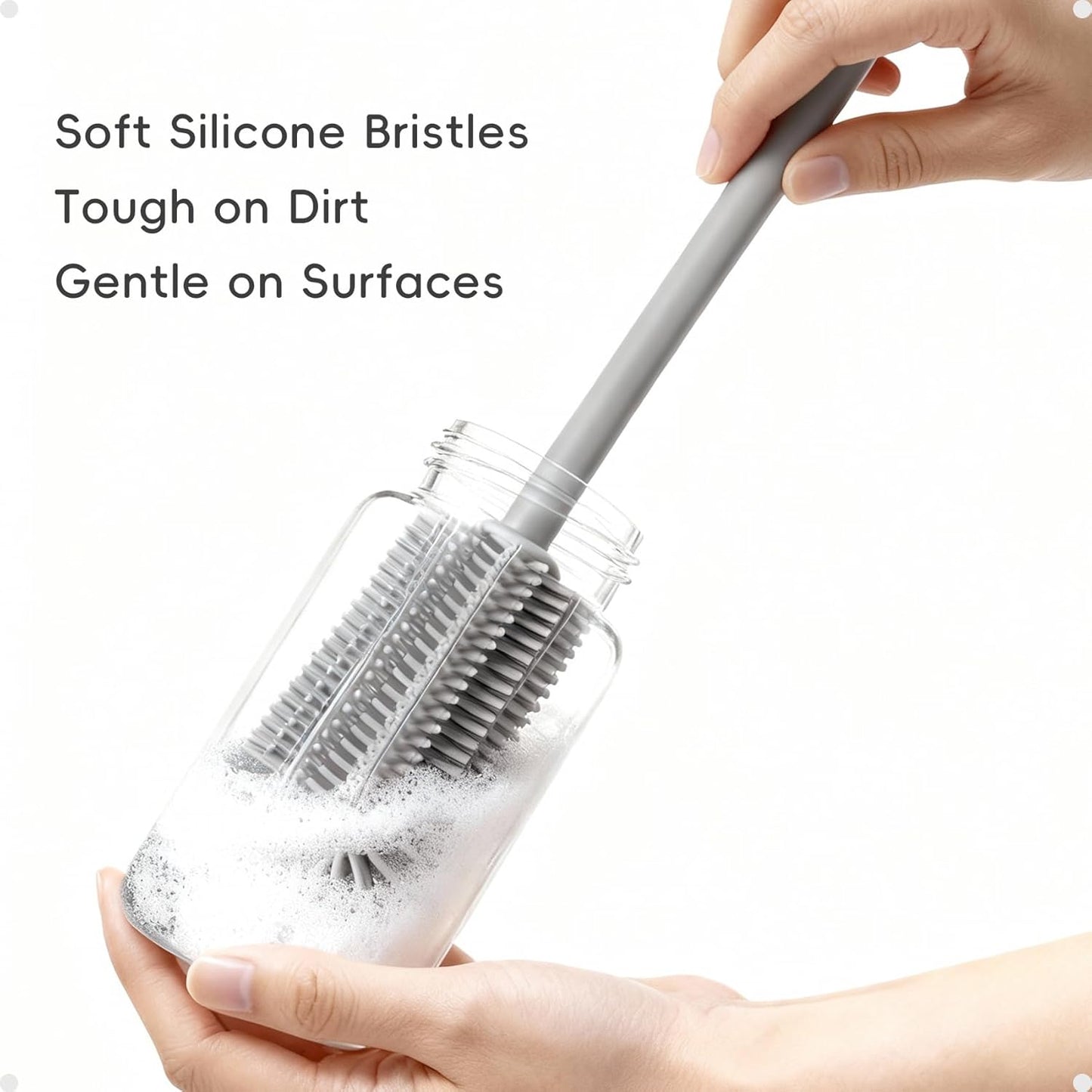 Reusable Silicone Straw Cleaner Brush Set, 2-Pack Extra Long Straw Cleaning Brush for Metal Glass Water Bottle Drinking Straws, Flexible&Bendable Design, Dishwasher Safe, 6mm & 8mm Diameter