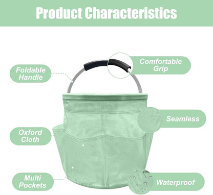 Qivine 17L Cleaning Caddy with Handle, Cleaning Supply Caddy Foldable Tool Bag Cleaning Products Organizers Portable Cleaning Bucket Organiser for Storing Towels(Blue)
