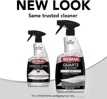 Weiman Quartz Countertop Cleaner and Polish - Clean and Shine Your Countertops Islands and Stone Surfaces with UV Protection, 24 Ounce with MicroFiber Towel, 2 Pack
