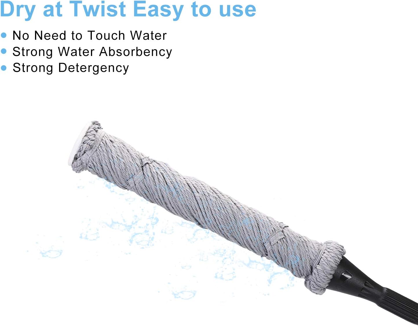 Eyliden Mop with 2 Reusable Microfiber Heads, Easy Wringing Twist Mop, 57.5 inch Long Handle, Wet Mops for Floor Cleaning, Commercial Household Clean Hardwood, Vinyl, Tile, and More (White)