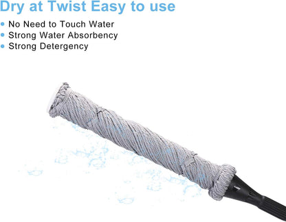 Eyliden Mop with 2 Reusable Microfiber Heads, Easy Wringing Twist Mop, 57.5 inch Long Handle, Wet Mops for Floor Cleaning, Commercial Household Clean Hardwood, Vinyl, Tile, and More (White)