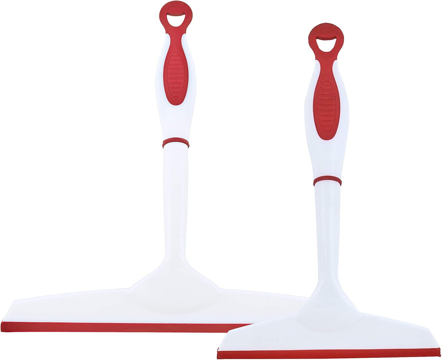 Superio Rubber Squeegee, 2 Pack, Streak Free All Purpose Window Squeegee, Comfort Grip Handle and Hanging Hook (Red, 10 Inch- 2 Pack)