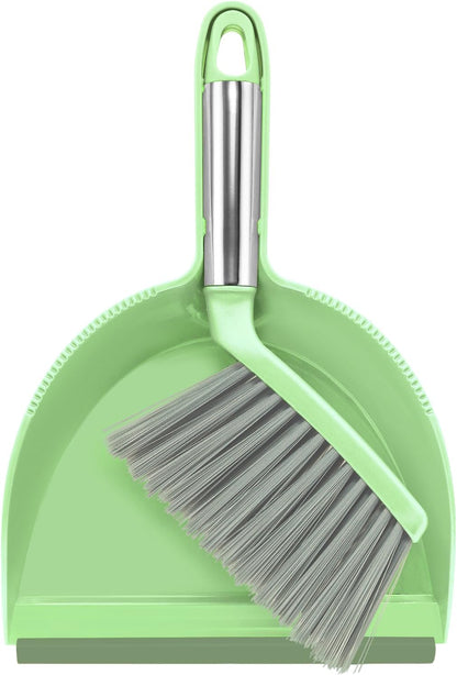 NACENA Mini Broom and Dustpan Set, Small Dust Pan and Brush Set with Handle Dustpan Teeth for Cleaning Hair Suitable for Office Desks Drawers Sofas Outdoor Camping, Light & Purple