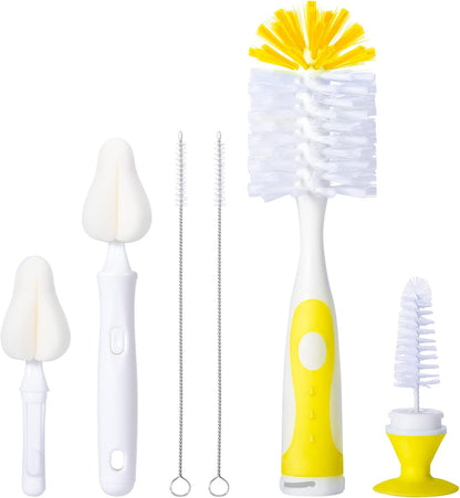 CAREBABYMORE Baby Bottle Brush Set with Nipple Cleaner and Suction, 10.2" Cleaning Brush and 6.5" Sponge Bottle Brush with A Replacement Brush Head and Two 6.7" Straw Brushes, Pack of 5 (Green)