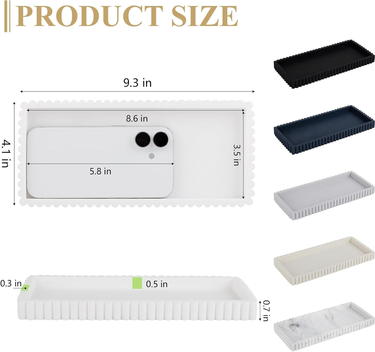 Silicone Bathroom Tray Small Vanity Organizer Rectangle Sink Caddy Sponge Holder Kitchen Counter Decor for Dish Soap, Perfume, Candle, Beige