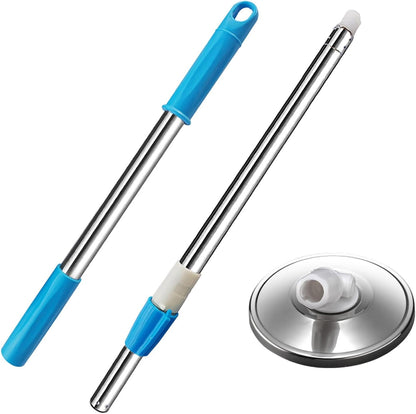 Spin Mop Replacement Mop Handle, 49-inch 360 Degrees Rotating Telescopic Replacement Mop Stick with Stainless Steel Disc for Spin Mop Bucket Cleaning System (Stainless Steel Disc, Red)