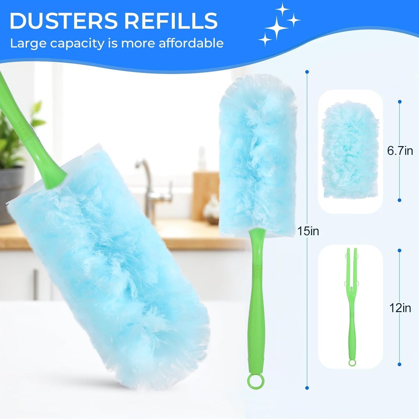 30PCS Disposable Dusters Refills Compatible with Swiffer,180 Degree Electrostatic Disposable Replacement Head for Home,Office,Ceiling Fans,Blinds and Furniture Dusting