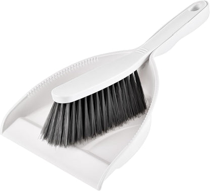 SUBEKYU Dustpan and Brush Set with Bamboo Handle, Hand Mini Broom and Dustpan Set, Small Broom and Dustpan Set for Kitchen/Desktops/Bedroom, White, 1 Set
