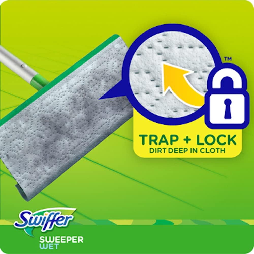 Swiffer Sweep + Mop, Wet Pads Refill, Floor Cleaner for Dirt, Dust, Hair, Cleaning Cloths for Mopping Home, Bathroom, Kitchen, All Purpose Multi-Surface Floor Wipes, Gain, 24ct
