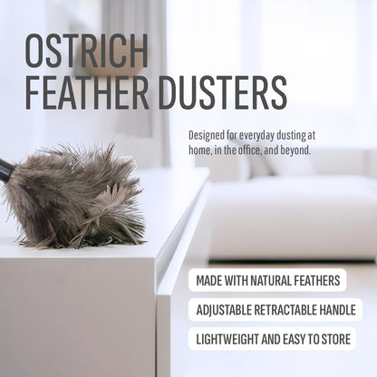 Retractable Feather Duster 8-14 in Adjustable - Natural Feather Dusters for Cleaning Ceiling Fans, Blinds, Plantation Shutters, Walls & Furniture - Quality Checked in USA - 1 Pack