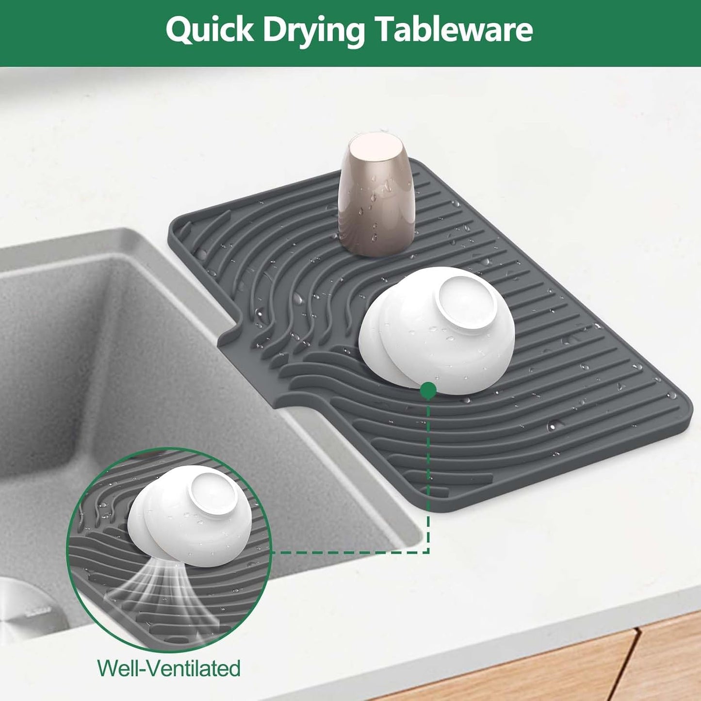 GUUKIN Sponge Holder for Kitchen Sink, Sink Caddy and Soap Tray | 10x4 inch Kitchen Sink Organizer | Compatible with Scrub Daddy, Kitchen Sink Accessories (Grey)
