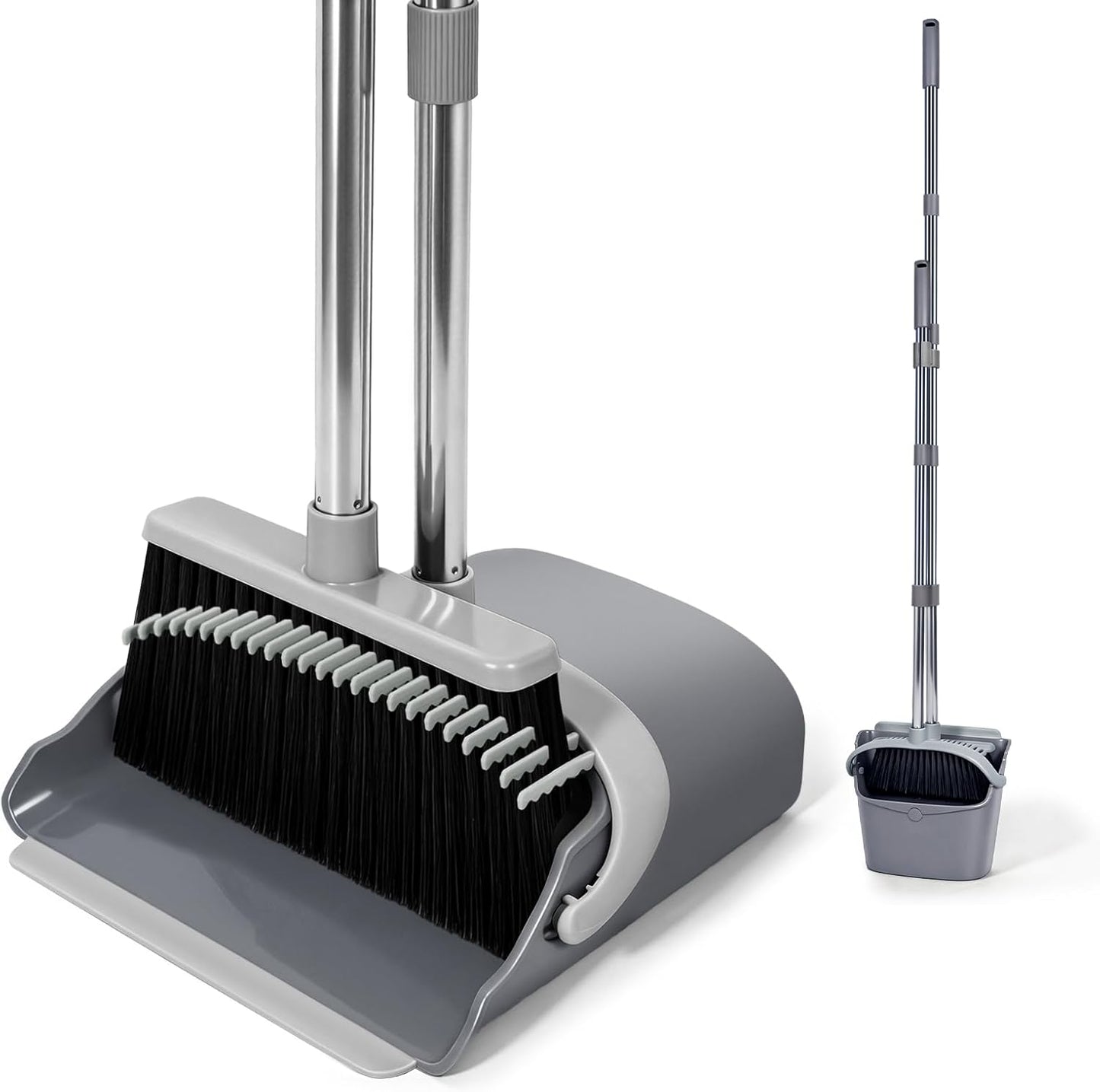 YZO Broom and Dustpan Set, 54.33 Inch Long Handle Standing Design, Dustpan Front Rubber Tight Seal, Broom with 5 Layer Bristles, Suitable for Living Room, Bedroom, Yard, Office and Apartment(Green)