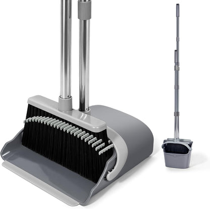 YZO Broom and Dustpan Set, 54.33 Inch Long Handle Standing Design, Dustpan Front Rubber Tight Seal, Broom with 5 Layer Bristles, Suitable for Living Room, Bedroom, Yard, Office and Apartment(Green)