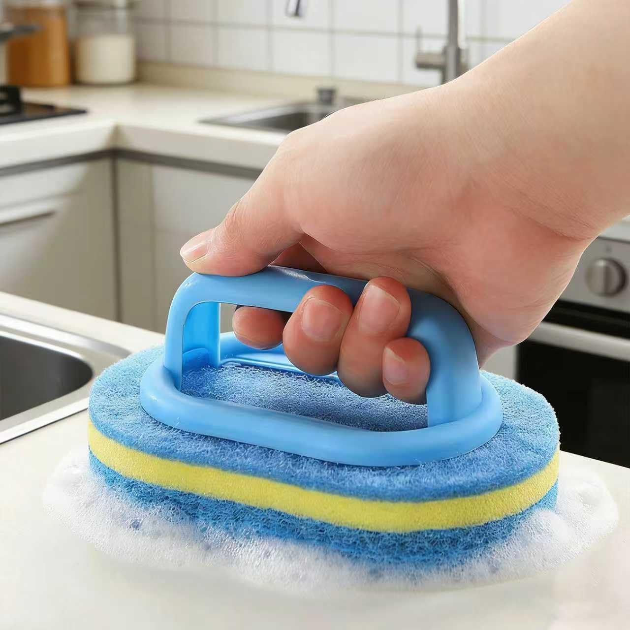Cleaning Brush, Thick Scrubber for Non-Stick Cookware, Kitchen Pot and Pan Cleaner with Ergonomic Grip