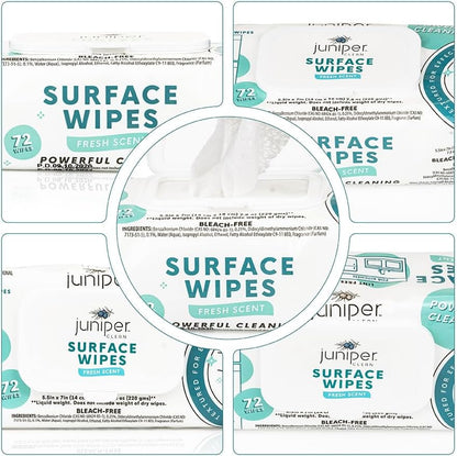 Juniper CLEAN 24 Pack Surface Cleaning Wipes Bleach Free, All-Purpose Cleaner for Bathroom, Kitchen, Office, 1728 Count Soft Flow, Fresh Scent, Bleach Free, Lint Free, Durable