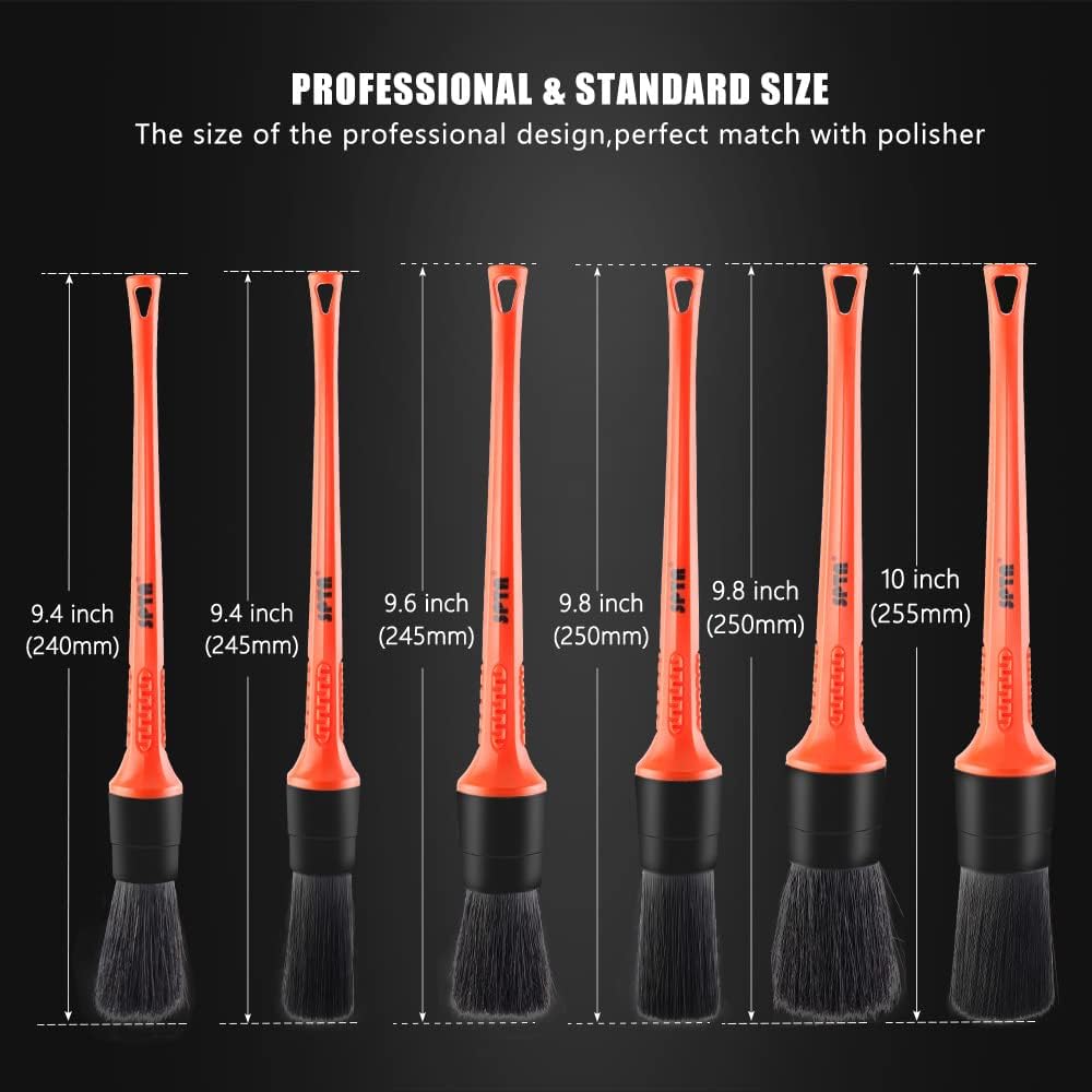 SPTA Car Detailing Brush Set, 5 Pack Soft Mixed Hair Auto Detail Brush Kit No Scratch for Automotive Elegant Surface Interior Exterior Dashboard Emblems Panels Engine Bay Wheels Air Vent Seat Leather