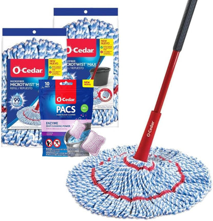 O-Cedar MicroTwist MAX Microfiber Twist Mop with 1 Extra Refill | Features Hands-Free Wringing | Extra Large 18-Inch Mop Head | Safe on All Floor Types