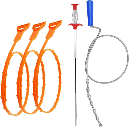 9-Piece Drain Clog Remover Kit - 35.5" Metal Clog Remover, 6x25" Drain Snake Hair Removal Tools, 2x18" Flexible Cleaning Brushes for Bathroom, Kitchen Sink, Shower, Toilet & Tub Drain Cleaning
