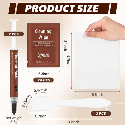 2 Pack Thermal Computer Paste 3.5g with Spatula and Cleaning Wipes for CPU Consoles Graphics Cards Laptops High Thermal Conductivity, Long Durability Safe Application