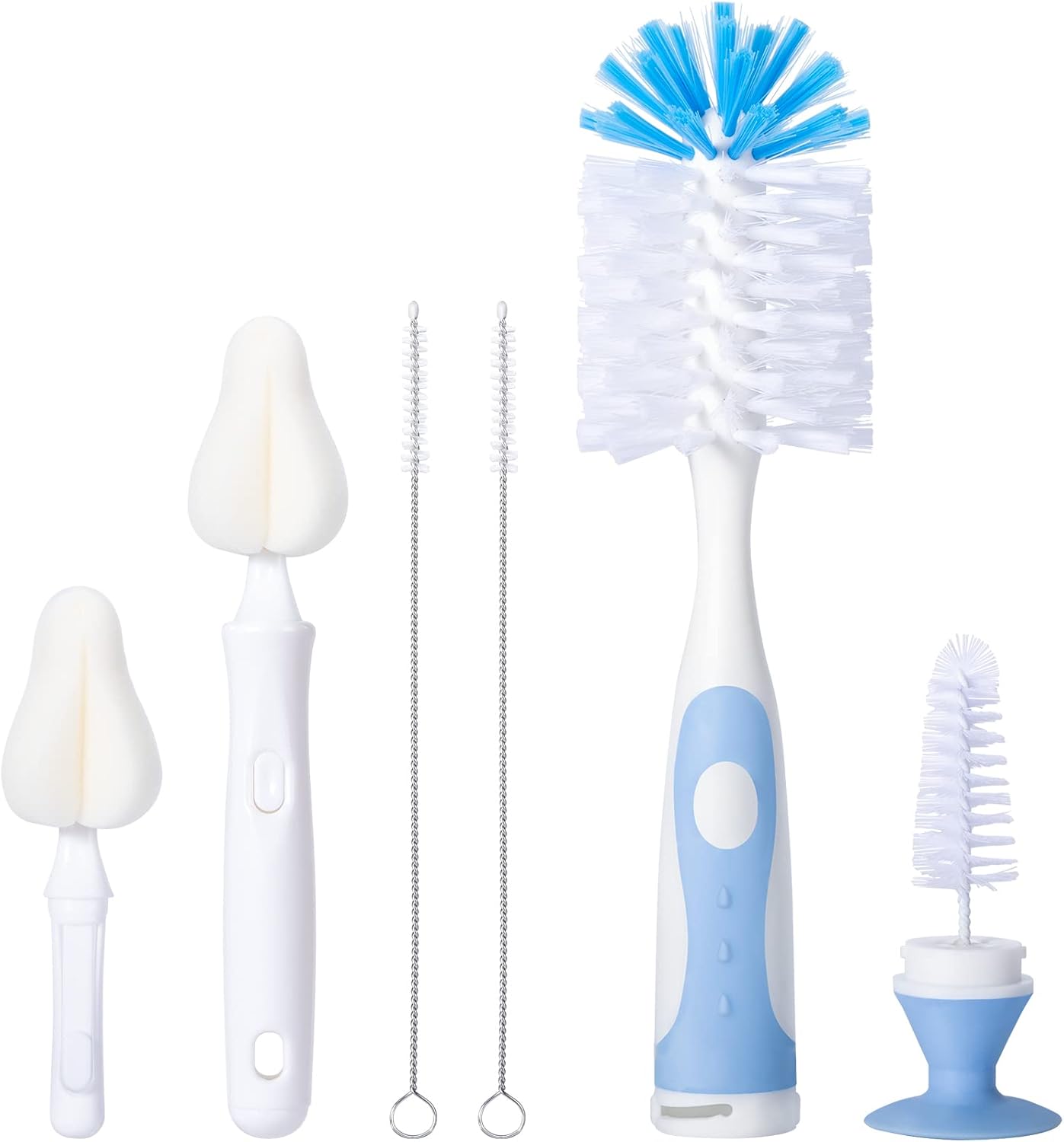 CAREBABYMORE Baby Bottle Brush Set with Nipple Cleaner and Suction, 10.2" Cleaning Brush and 6.5" Sponge Bottle Brush with A Replacement Brush Head and Two 6.7" Straw Brushes, Pack of 5 (Green)