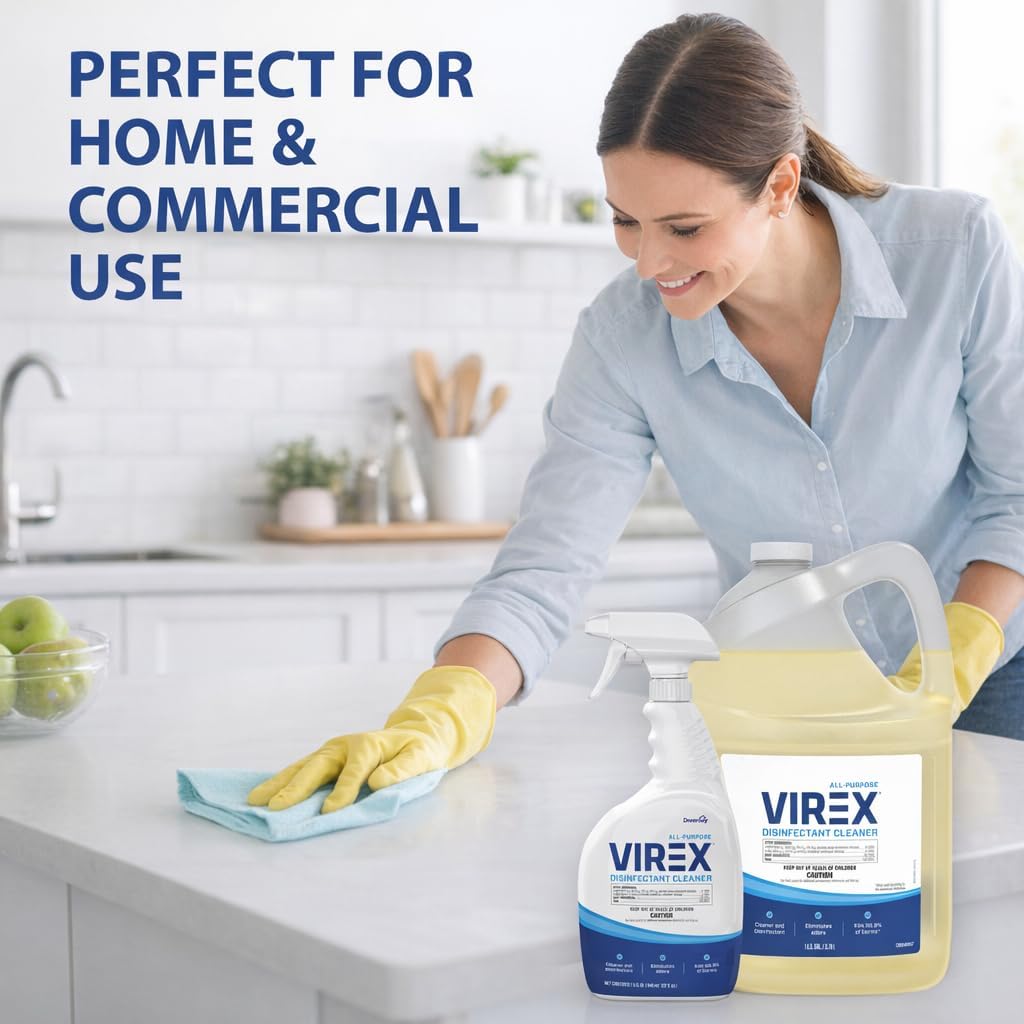 VIREX Diversey CBD540540 All Purpose Disinfectant Cleaner, For Home & Commercial Use, Kills 99.9% of Germs, Multi-Surface, Lemon Scent, Capped Ready-to-Use Spray, 32-Ounce