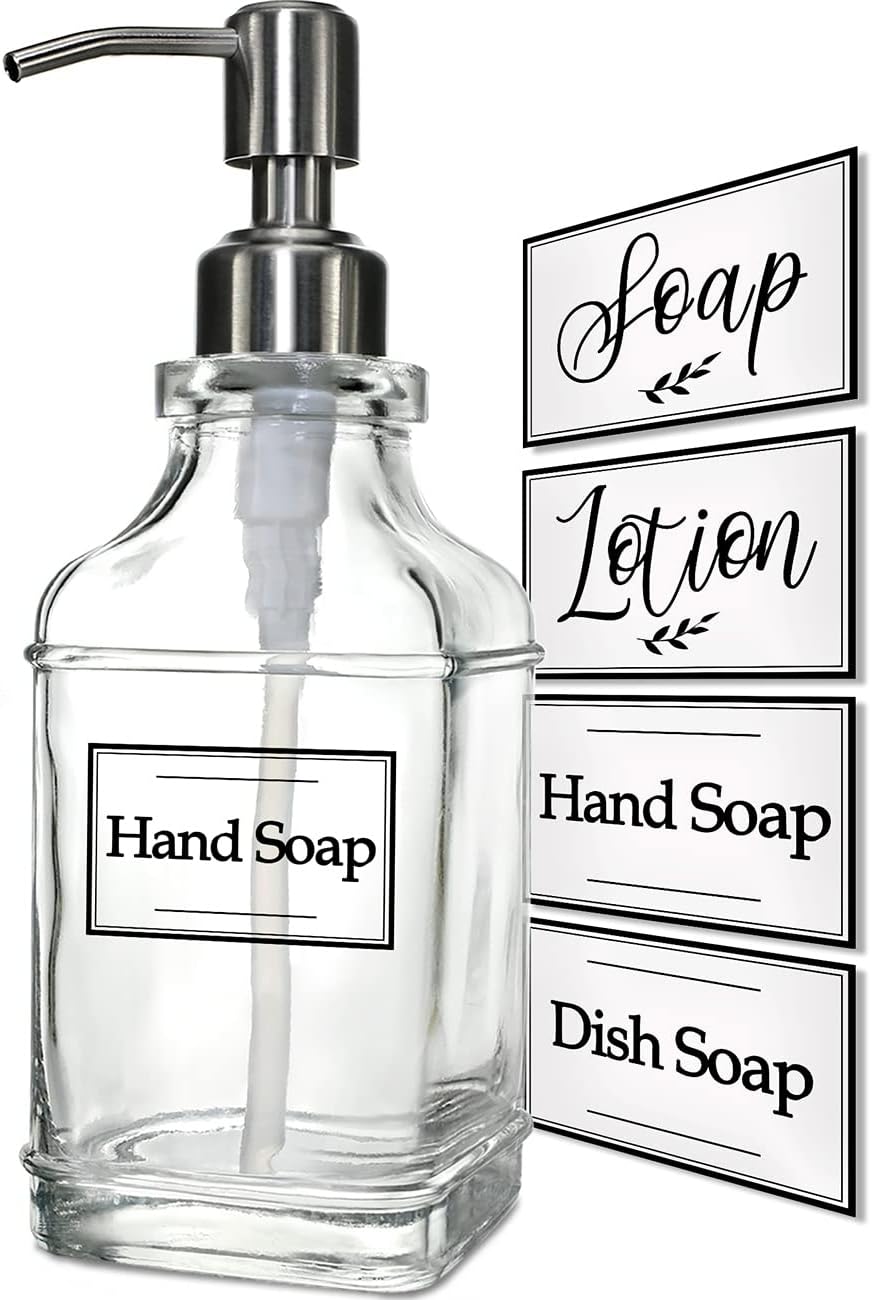 JASAI 2Pack Glass Soap Dispenser with Black Rust Proof Pump, Refillable Dish Soap Dispenser with for Kitchen and Bathroom.