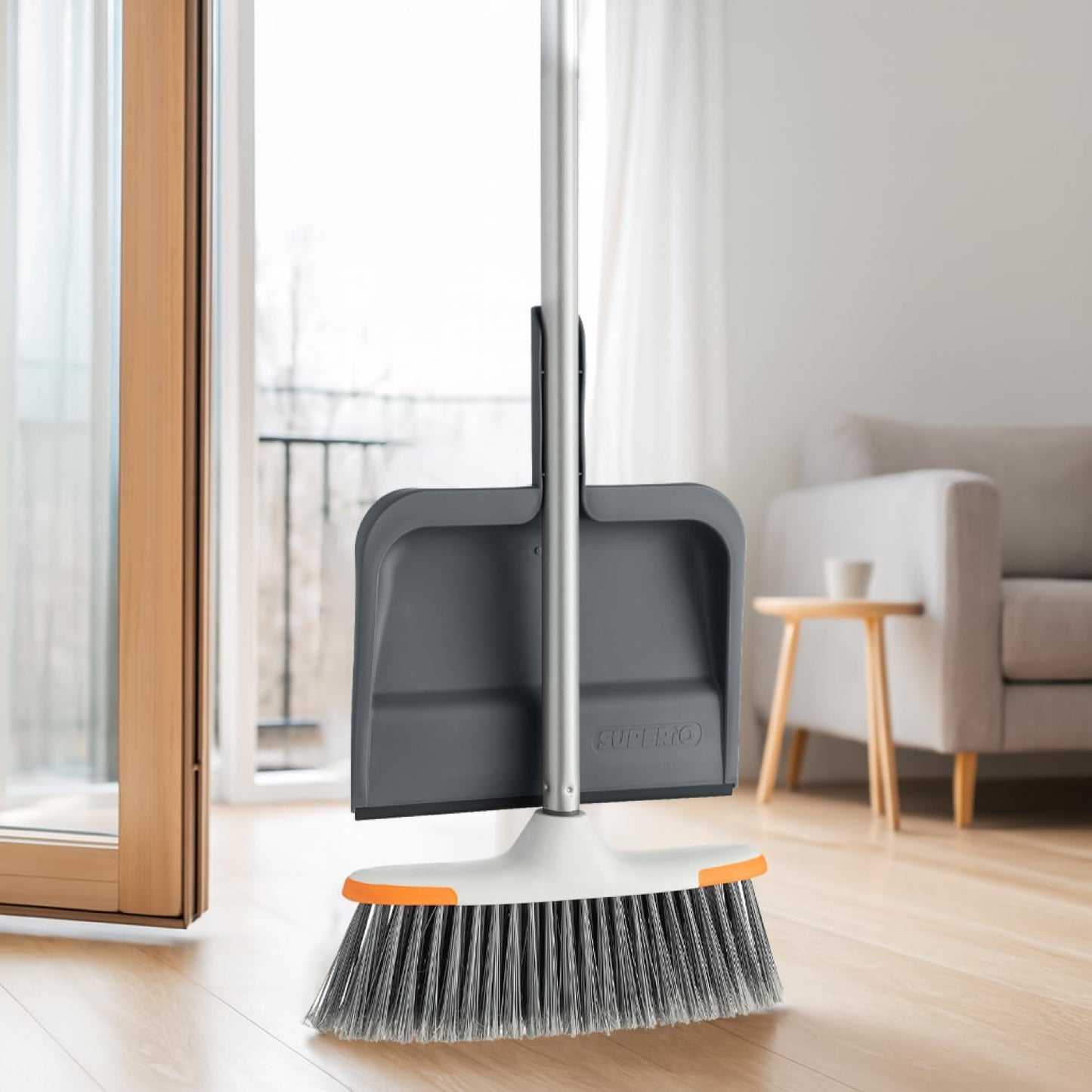 Superio Clip-On Dustpan with Rubber Lip - 10-inch Wide Durable Plastic Dust Pan with Comfort Grip Handle, White, 1-Pack