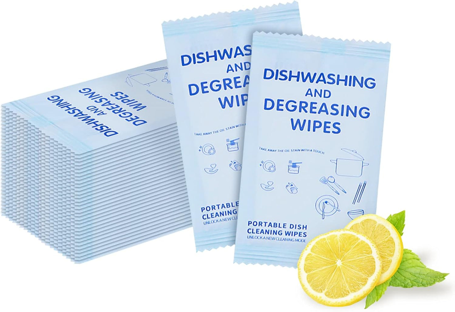 Portable Cleaning Wipes, 100 Count Dish Soap Disposable Wipes, Individually Wrapped Dish Wipe for Travel and Camping Quick Cleaningups