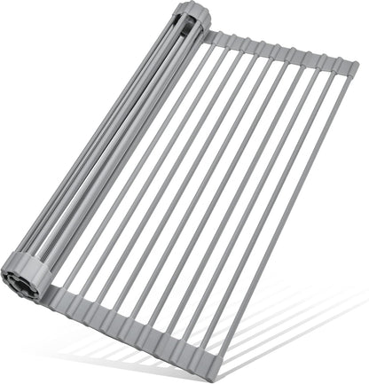 MERRYBOX Triangle Roll Up Dish Drying Rack Over The Sink, 2025 Anti-Rust Sink Drying Rack with Full Silicone Wrapped for Top of Corner, Anti-Slip Organizer for Kitchen