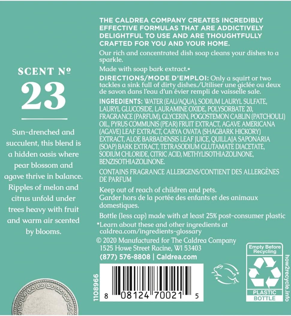 Caldrea Dish Soap, Biodegradable Dishwashing Liquid made with Soap Bark and Aloe Vera, Ginger Pomelo Scent, 16 oz