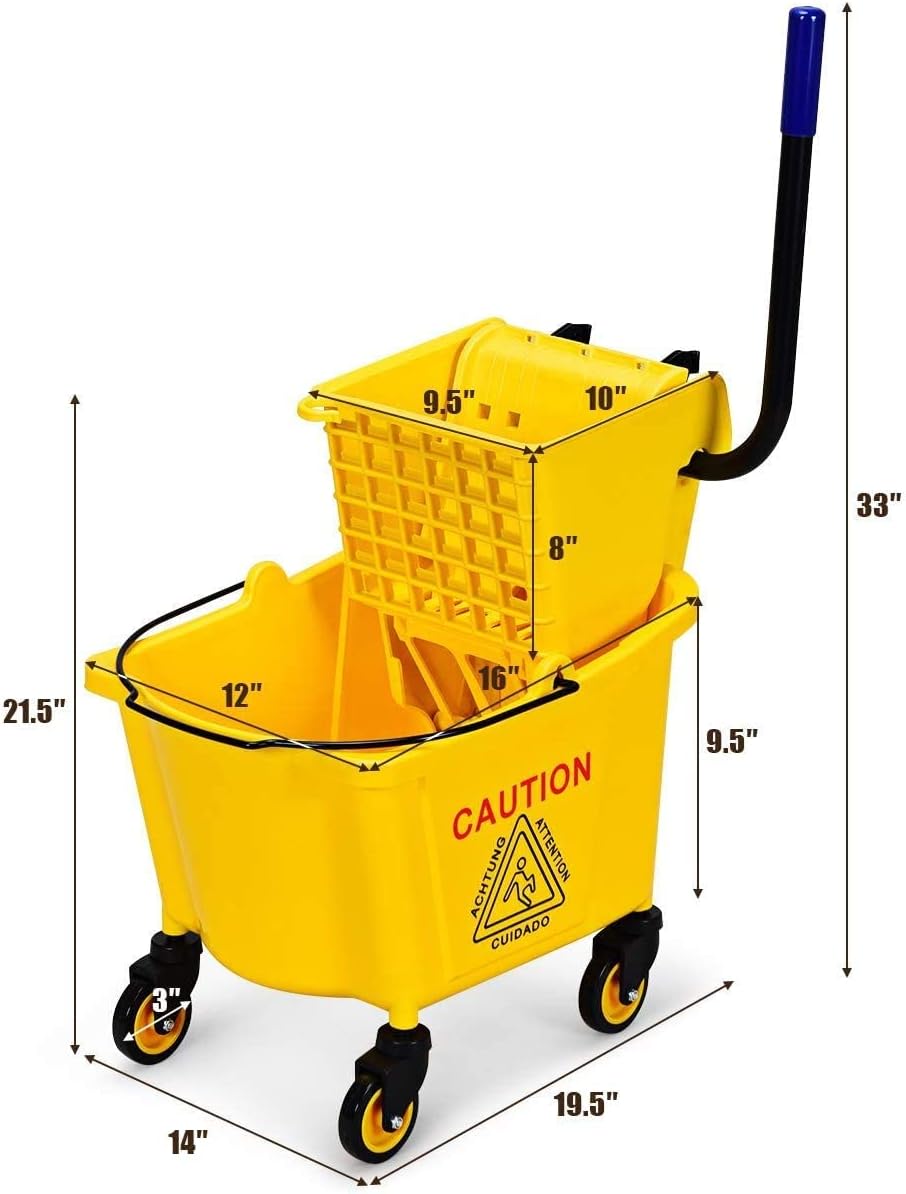 ARLIME Mop and Bucket Set with Wringer On Wheels, 21 Quart Capacity Portable Wringer Trolley on Wheels, Side Press Floor Cleaning Wavebrake w/Handle, Mop Bucket for Home, Commercial, Restaurants