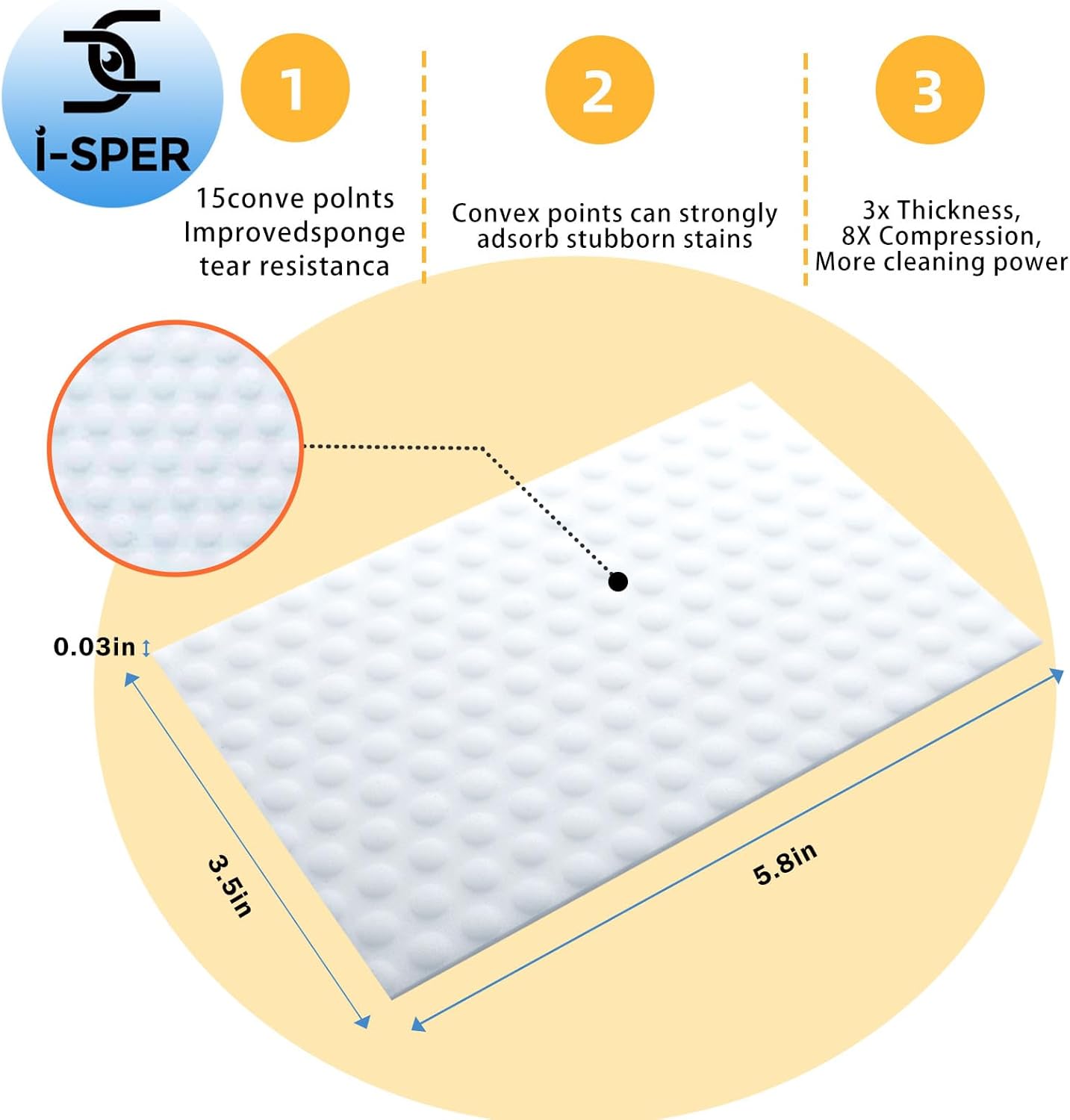 60 PCS Magic Sponge Eraser Sheets, Reusable Upgrade Convex Point Scrub Pad Singles Eraser Cleaning Sponge Portable Thin Nano Wipes for Kitchenware Furniture Faucets Hard-to-Reach Places